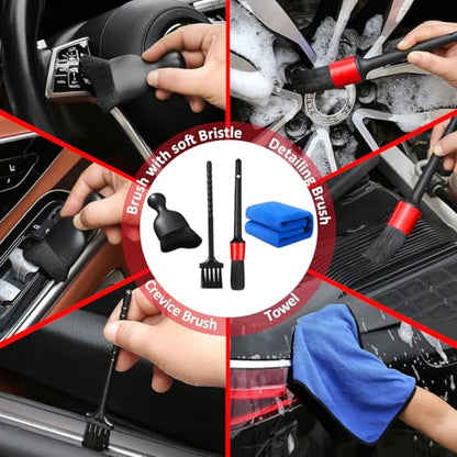 Qydipclin 10pcs Windshield Cleaning Tool Inside Car Window Cleaner Wash Kit with 4 Reusable Microfiber Pads 1 Spray Bottle and Extendable Handle Interior Auto Glass Wiper Kit, Red - color: Red
