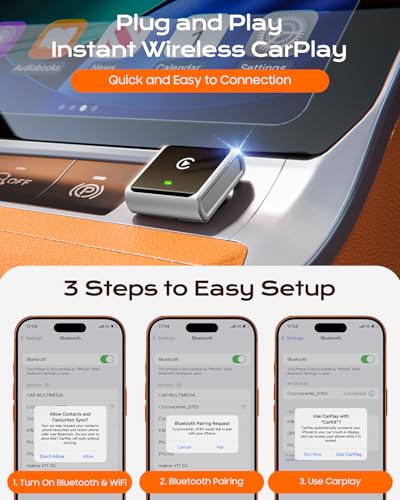 Houflody Wireless CarPlay Adapter for Apple iPhone iOS 10+, (2026 Upgrade) Mini Aluminium CarPlay Adapter Converts Wired to Wireless, Plug & Play, Auto Connect Fast and Stable, with USB-C, Silver - color: Silver