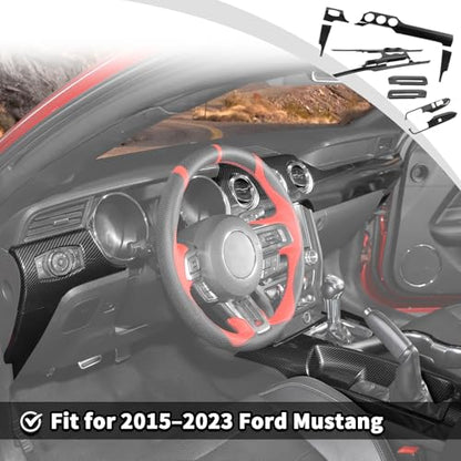 JWWY Carbon Fiber Interior Trim Kit for 2015–2023 Ford Mustang, Center Console Gear Shift Panel Window Lift Switch Door Handle Cover Interior Accessories 9PCS