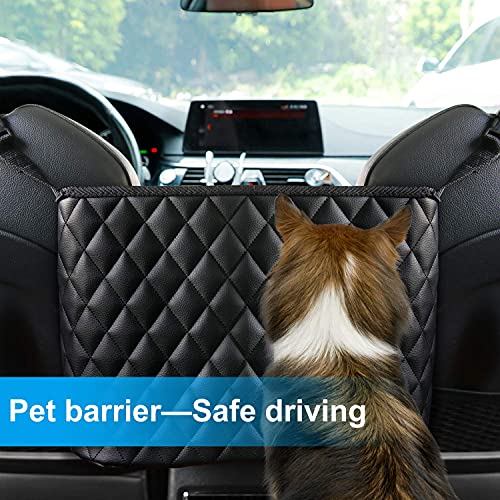 Bark Lover Car Handbag Holder, Seat Back Organizer, Barrier of Backseat Pet Kids, Purse Storage & Pocket, Car Accessories, Handbag Holder - style: Black leather