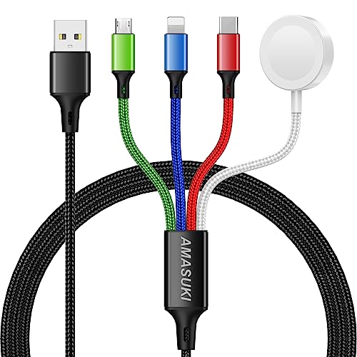 Travel Essentials,4 in 1 for Apple Watch Charger/iPhone Charger/Multi Charging Cable,2026 Cruise Vacation Essentials,USB C/L/Micro Portable Charger for iWatch 11-1/iPhone 17-12,Car,eBook Reader-4FT - color: Multicolored, size: 4ft