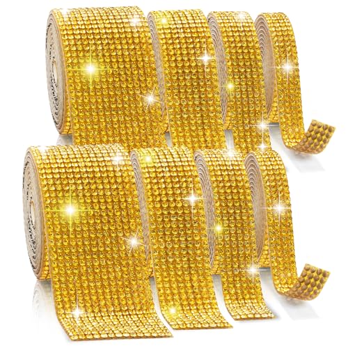 Rhinestone Ribbon Self Adhesive, 8-Yard Bedazzling Strips, 8-Rolls Rhinestone Strips for DIY Craft, Rhinestones for Crafting, Home Decor and Special Events,4/6/8/14 Rows,Golden Yellow Crystal - color: 2 x 4/6/8/14 Rows Golden Yellow Crystal