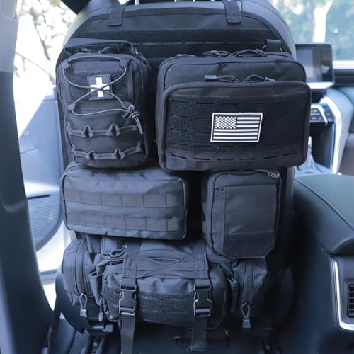 Universal Tactical Car Seat Back Organizer Bag Tactical Molle Vehicle Organizers Panel Vehicle Protector Organizers with 5 Detachable Pouches for Car Truck Ford Jeep (Upgraded C model Black) - color: Upgraded C model Black