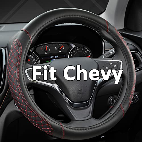 West Llama Customized Auto Car Steering Wheel Cover for Chevy Silverado,Tahoe,Equinox,Traverse,Trailblazer,Colorado (Diamond Quilted-Black+Red-Standard Size) - color: ['B-Black+Red']
