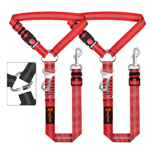 Removable Dog Seat Belt Harness for Car, 3 in 1 Pet Dog Car Seatbelt Leash, Retractable Restraint Secures to Vehicle Headrest & Adjustable Reflective Bungee Dog Seatbelt Tether, Red - color: 2PCS Red