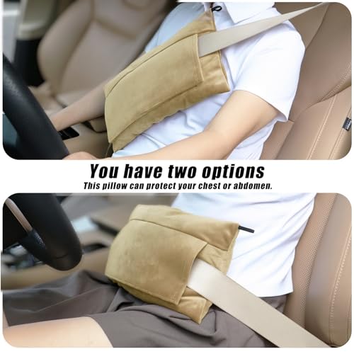 Super Soft Seatbelt Pillow, Seat Belt Pillow for Mastectomy Post-Surgery, Seat Belt Cushion for Heart Surgery Recovery, Hysterectomy Abdominal Incision Recovery Seatbelt (Beige, Large) - color: Beige