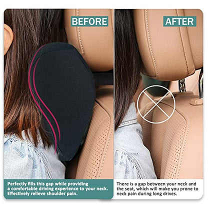 Super Fit Car Headrest Pillow, Car Pillow for Driving with Adjustable Strap, 100% Memory Foam Neck Pillow, Breathable Removable Cover & Ergonomic Design - Softness Travel Car Neck Pillow(Black, 1Pc) - color: Black