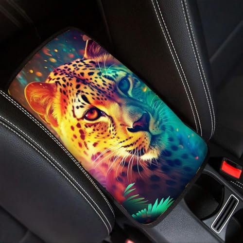 Modysero Cool Print Dustyproof Univerasl Fit and Soft Car Armrest Pad Aesthetics Leopard Armrest Cover Interior Decoration for Cars Truck SUV Sedan - color: aesthetics leopard
