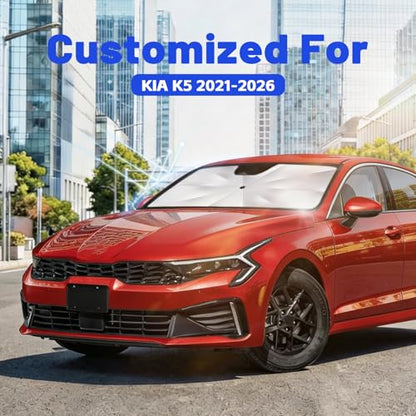Car Windshield Sun Shade for KIA K5 2021-2026 –[Reflective Coated Fabric] Sunshade Umbrella for Front Window, Car Shades Sun Visor Keep Car Cool and Protects Interior, 1:1 Exact Fit - size: For KIA K5 2021-2026