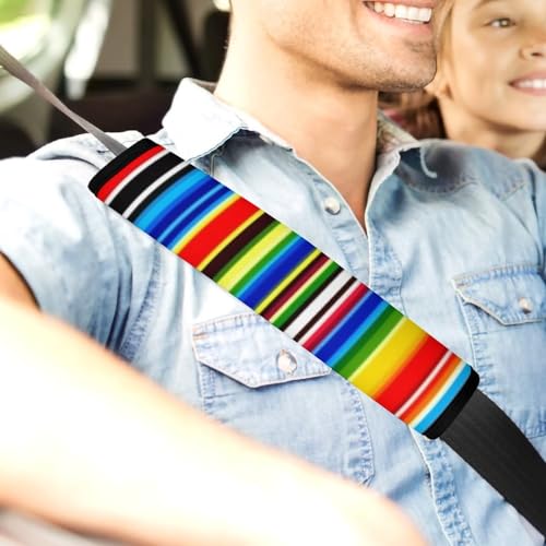 Men's Car Belt Covers 2PCS Fashion Cushion Pad Car Shoulder Strap Harness Pad Mexican Blanket Stripes - color: Color349