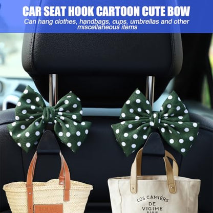 Mandark 2-Piece Car Seat Hooks - Cute Bow Vehicle Hooks for Purses and Bags - Universal Automotive Hanger for SUV, Sedan, Truck (Green/Polka Dot) - color: Green/Polka Dot