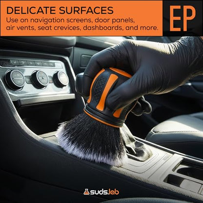 Suds Lab Elite-Plush Detailing Brush with Stand – Ultra-Soft Detailing Brushes with Synthetic Bristles – Metal-Free Auto Brush for Scratch-Free Cleaning on Piano Black & Clusters - size: Synthetic Hair