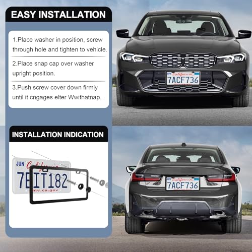 LivTee Black License Plate Frames, 2 Holes Stainless Steel License Plate Covers, 2PCS Car License Plate Holder, Automotive Exterior Accessories, Slim Design with Gasket Cover for US Cars - color: Black