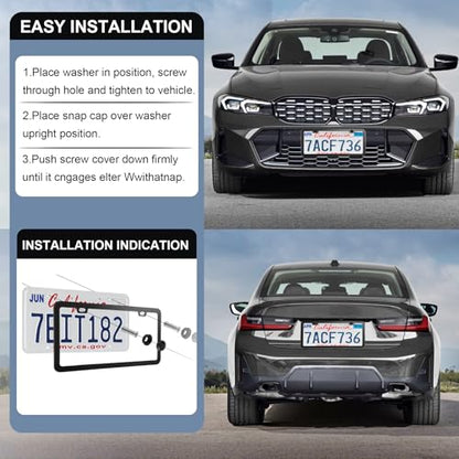 LivTee Black License Plate Frames, 2 Holes Stainless Steel License Plate Covers, 2PCS Car License Plate Holder, Automotive Exterior Accessories, Slim Design with Gasket Cover for US Cars - color: Black