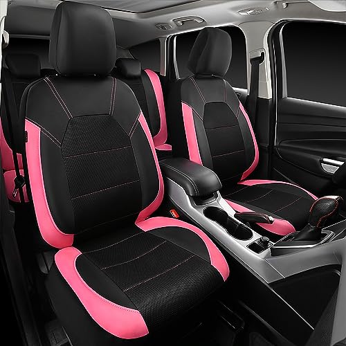 CAR PASS Leather Seat Covers, Breathable Universal Car Seat Cover Full Set for Cute Women Girly,Super 5mm Composite Sponge Inside,Airbag Compatible fits Most Auto,SUVs,Trucks,Vans(Black&Pink) - color: Black&Pink, size: Full Set
