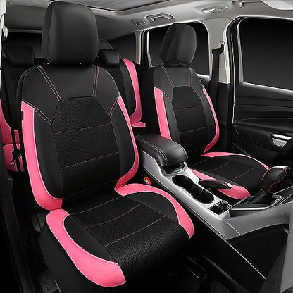 CAR PASS Leather Seat Covers, Breathable Universal Car Seat Cover Full Set for Cute Women Girly,Super 5mm Composite Sponge Inside,Airbag Compatible fits Most Auto,SUVs,Trucks,Vans(Black&Pink) - color: Black&Pink, size: Full Set