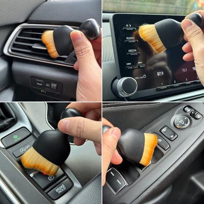 Car Detailing Brush, Soft Bristle Cleaning Brush, Scratch-Free Auto Duster Tool for Dashboard, Air Vents, Leather & Interior Cleaning (Black&Brown with Cap) - color: Black&brown With Cap