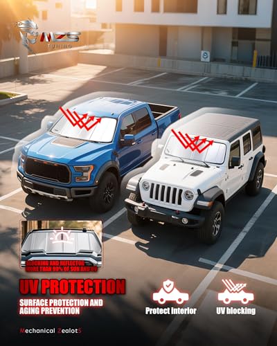 MZS Windshield Sun Shade Compatible with F250 F350 F450 F550 F600 2023-2026, Foldable Truck Sun Shade Shield with Storage Pouch, Front Window Visor Sunshade Accessories for Interior Protector - size: F250 / F350 / F450 / F550 / F600 2023-2026