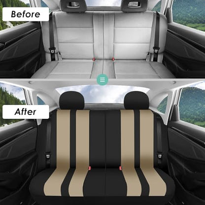 FH Group Striking Striped Car Seat Covers - Universal Fit, Washable Seat Covers for Cars, SUVs, Vans, Sedans, Beige, Rear Set - color: Beige, size: Rear Set