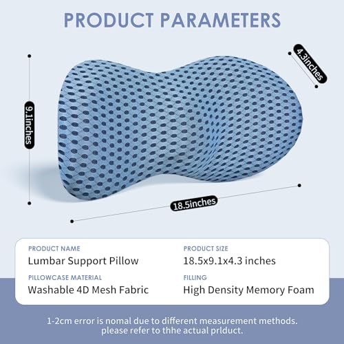 kasney Lumbar Support Pillow, Back Pillow for Low Back Pain Relief, Ergonomic Streamline Car Seat, Office Chair, Recliner and Bed (Blue) - color: Blue