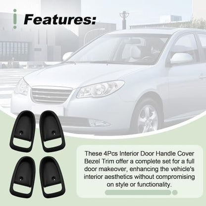 4Pcs Interior Door Handle Set Left Right Front Rear Black Cover Bezel Trim Kit Compatible with 2001-2006 Hyundai Elantra Replace 82621-2D000 82611-2D000 826112D000 826212D000