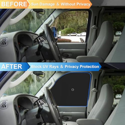Front Side Window Sun Shade with Suction Cups for 1996-2025 Chevy Express Cargo Van, Foldable Window Sunshade Sun Visor Protector, Side Window Shades Sun Shield Blocks UV Rays Heat, Pack of 2 - size: Silver & Black-Fit 1996-2025 Chevy Express