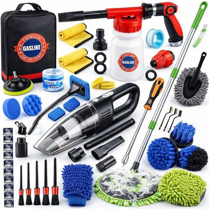 63PCS Car Wash Cleaning Kit,Car Wash Brush with Long Handle,Car Detailing Kit with Foam Gun,Car Cleaning Supplies,Handheld Vacuum, Car Detailing Kit (63PCS) - size: 63PCS