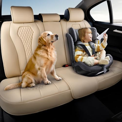 Coverado Automotive Seat Covers, Back Car Seat Cover, Rear Seat Cover, 3-Pieces Luxury Car Seat Cushion, Beige Seat Cover Seat Protector Universal Fit Most Cars - color: Beige, size: Back Seat Cover