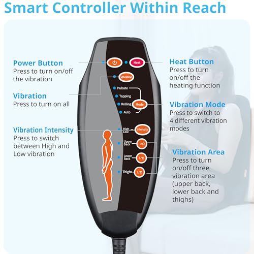 CARSHION 10 Vibration Motors, Massage Seat Cushion with Heat,Back Massager for Chair Back Massager Heated Seat Cover Massage Chair Pad for Pain Relief Home Office Use