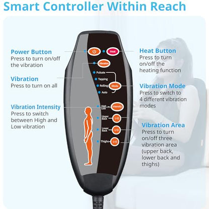 CARSHION 10 Vibration Motors, Massage Seat Cushion with Heat,Back Massager for Chair Back Massager Heated Seat Cover Massage Chair Pad for Pain Relief Home Office Use