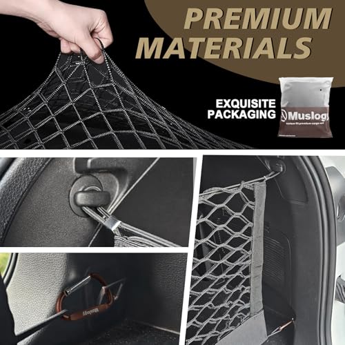 Muslogy Truck Bed Cargo Net Trunk Netting Compatible with 2014-2025 2026 Toyota Highlander Accessories, Pickup Cargo Organizer SUV Sedan Storage Net w/Heavy Duty Carabiners - style: 2014+ Highlander