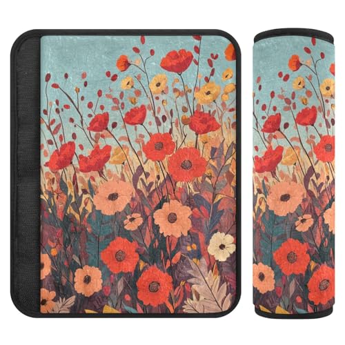 Autumn Poppy Flowers Seat Belt Cover Pad 2 Pcs Soft Cute Seatbelt Covers Protector Support Head Neck Shoulder Strap for Car Seats High Chair Backpack for Adults Kids Women Men 10x7.7In 2 Pack - color: Autumn Poppy Flowers, size: Medium