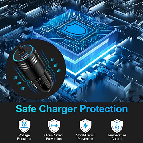 for iPhone 17e 17 Car Charger, 60W USB C Fast Car Adapter with 3FT Built-in Coiled USB C Fast Charging Cable for iPhone 17e 17 Pro Max 17 Pro Air 16e 16 Pro Max 16 Plus 15,Samsung Galaxy S26 A17 A56 - style: Coiled Cable