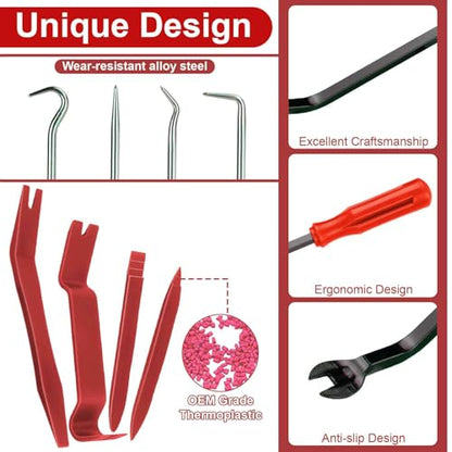 BFXM 9PCS Auto Trim Removal Tool kit, Clip Pry Tools Kit No Scratch, Car Door Panel Fasteners Remover, Automotive Mini Precision Hooks for Auto Oil Seal O-Ring Seal Gasket (Red) - color: Red * 9PCS