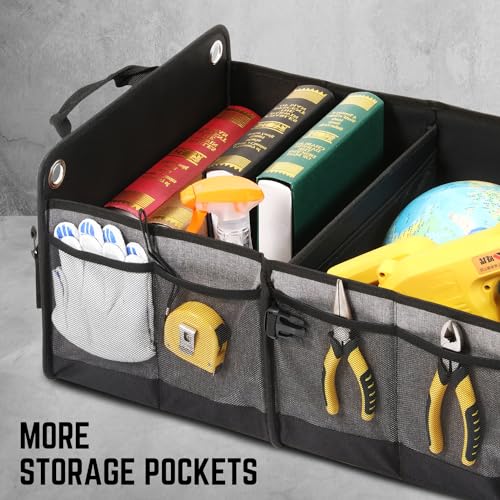 DNA Motoring Trunk Organizer for Car, 70L Large Capacity Foldable Trunk Organizer, Multi Compartment Car Trunk Organizer for Women Men, Grey, TOOLS-00420 - style: 2 Compartments 4 Pockets