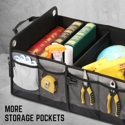 DNA Motoring Trunk Organizer for Car, 70L Large Capacity Foldable Trunk Organizer, Multi Compartment Car Trunk Organizer for Women Men, Grey, TOOLS-00420 - style: 2 Compartments 4 Pockets