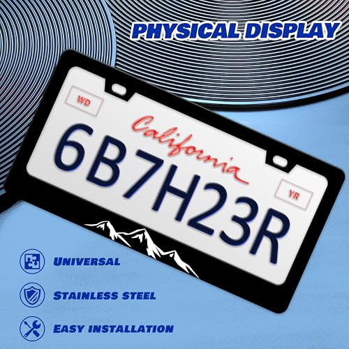 Mountains License Plate Frame Mountain License Plate Holder Personalise Stainless Steel Funny Design Compatible with Standard License Plate Frames for USA and Canada 6 X 12 Inch 2 Holes with Screws - color: Mountains