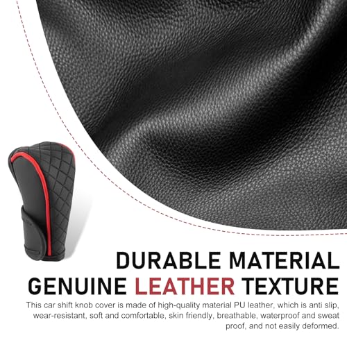 Car Leather Gear Shift Cover, Anti-Slip Dustproof Gear Shifter Stick Protector with Diamond Embroidery, Shift Knob Cover for Lever Protection, Universal for Cars,Trucks,SUVs (Red) - color: Red
