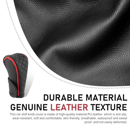 Car Leather Gear Shift Cover, Anti-Slip Dustproof Gear Shifter Stick Protector with Diamond Embroidery, Shift Knob Cover for Lever Protection, Universal for Cars,Trucks,SUVs (Red) - color: Red