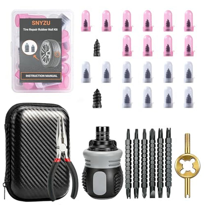 29PCS Tire Repair Rubber Nail Kit, Premium Spiral Screw-in Tire Plugs with 2 Sizes, Tire Repair Kit Emergency Roadside Flat Tire Fix Tool for Car Truck Motorcycle Tractor ATV SUV - size: 29 PCS + Screwdriver