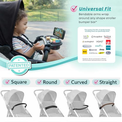 Universal Stroller Snack Tray | Stroller Cup Holder | Silicone Flexible Arms Grip Stroller Bumper Bar Stays in Place Stroller Tray Attachment (2-Pack Snack Tray with Phone Holder Black) - color: 2-Pack Snack Tray With Phone Holder Black
