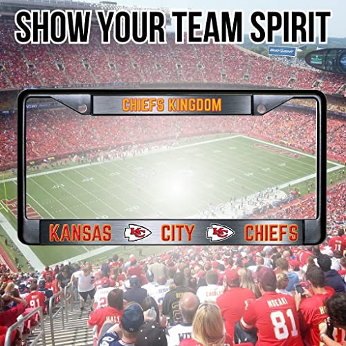 NFL Kansas City Chiefs Chiefs Kingdom Black Chrome License Plate Frame - 2-Screw Mount - color: Chiefs
