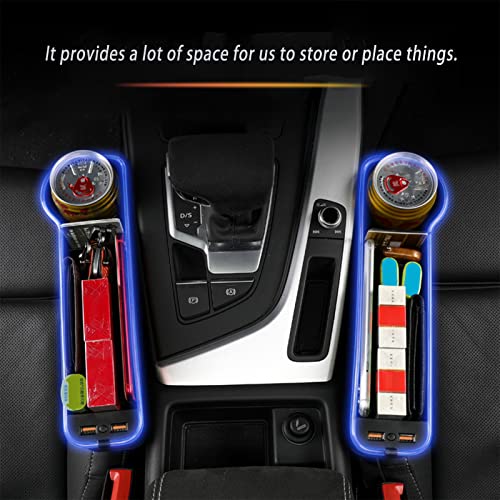 Car Seat Gap Filler Organizer, 2 Pack Multifunctional Car Seat Organizer, 7 Colours Changing LED Car Seat Seam Filler, Auto Console Side Storage Box with Cup Holders(BLACK) - color: BLACK