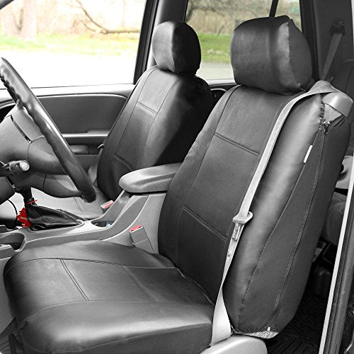 FH Group Front Set Faux Leather Car Seat Covers for Low Back Seat with Removable Headrest, Universal Fit, Airbag Compatible Seat Cover for SUV, Gray/Black - color: Gray/Black