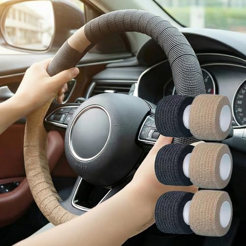 6 Sets of Anti-Slip, Sweat-Absorbing self-Adhesive Steering Wheel Covers, Universal DIY Steering Wheel Protectors, Enhancing Comfort, Suitable for Cars, Trucks, and SUVs (Black & Skin)