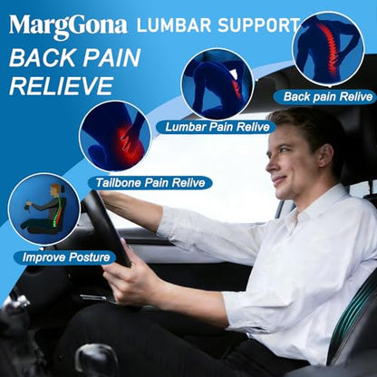 Lumbar Support Pillow for Office Chair & Car - Ergonomic Memory Foam Lower Back Cushion with Breathable Polyester Cover Adjustable Straps for Desk, Gaming, Wheelchair - Relieves Back Pain (Black)