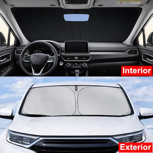Car Windshield Sun Shade, Helps Keep Interior Cooler & Improve Comfort, Reinforced Edges & Flexible Frame, Foldable Design for Daily Use & Long Parking, Suitable for Most SUVs - size: 57 x 31 in