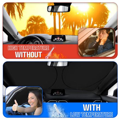 Foldable Windshield Sun Shade with American Patriotic Design-Front Window Sunshade for Cars, Trucks, SUVs Blocking Harmful UV Rays & Heat, Keep Interior Cool, Super Easy to Use & Store - color: Black