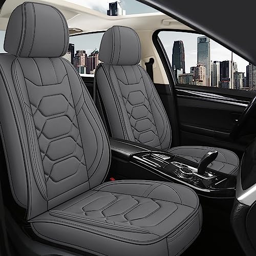 Pariitadin Leather Car Seat Covers Full Set, Waterproof Breathable Faux Leather Automotive Seat Covers for Cars, Non-Slip Car Interior Covers Universal Fit Most Cars Sedans Trucks SUVs, Gray - color: GRAY, size: FULL SET