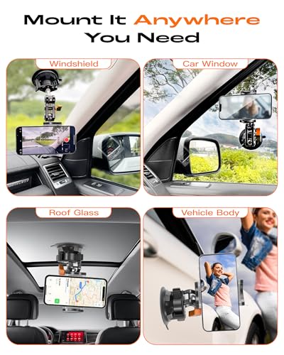 chubbycable ChubbyGrip Car Phone Holder 360° Adjustable Cell Phone Car Mount Ultra-Durable Metal Car Phone Mount for Windshield, Suction Cup Phone Mount for iPhone Samsung All Smartphone, Clamp - color: ChubbyGrip Pro (Clamp)-Orange